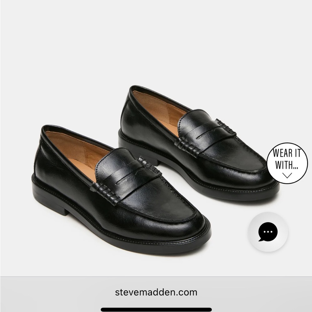 Steve Madden Black Leather Penny Loafers